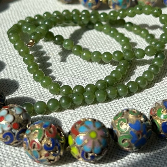 Antique Cloisonné and Jade Necklaces - Picture 5 of 11